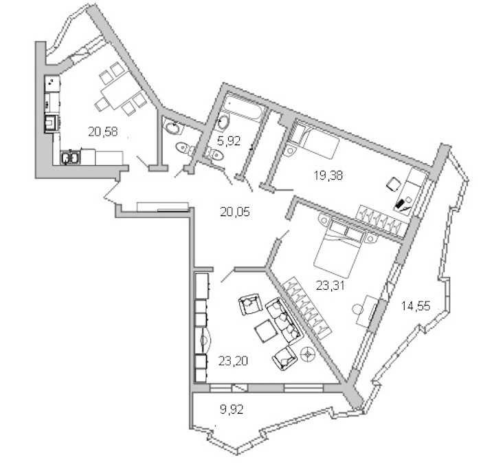 Трехкомнатная квартира в : площадь 125.4 м2 , этаж: 9 – купить в Санкт-Петербурге